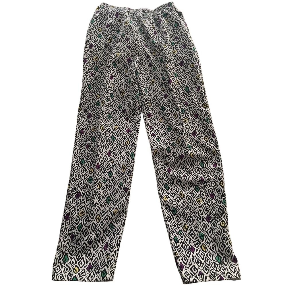 New Wave Pants Black White Wild Print Hi Waist Picket and Post Small 80s Vintage